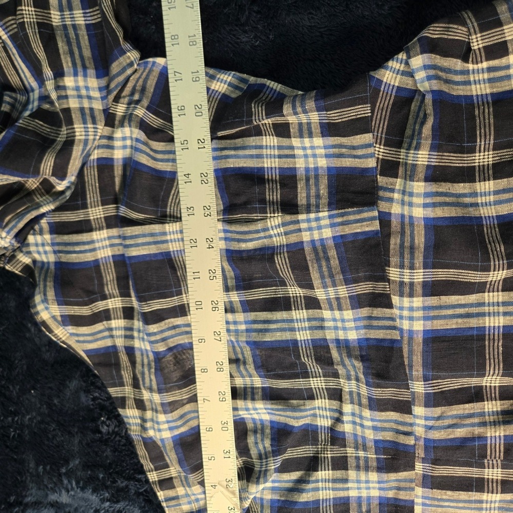 Donna Morgan One Shoulder Plaid Linen Blend Ruffle Dress Blue Tan Womens 10 NEW - Picture 5 of 9